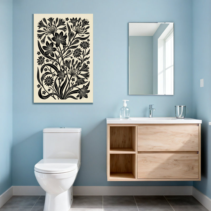 Plants &Flowers Black Floral Pattern On Cream Background