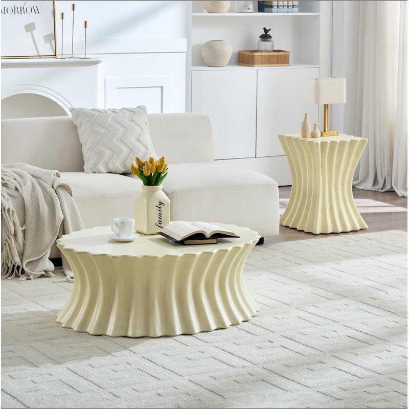 Ensemble de 2 tables basses en fibre de verre robuste pour salon