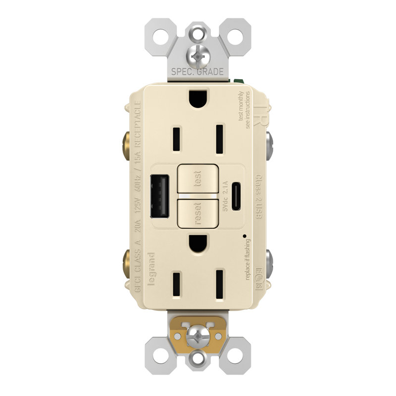 Light Almond Tamper Resistant GFCI Outlet with USB Ports