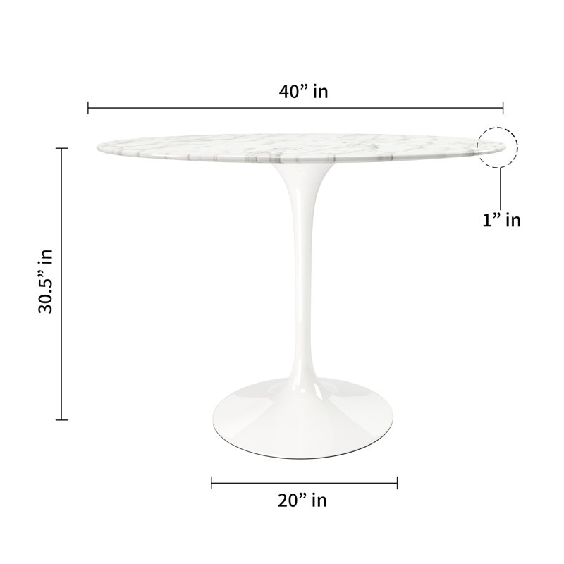  Ensemble de table de salle à manger en marbre et de chaises Eiffel 40 po, blanc | Ensemble de 2, 3 Pieces: Table, 2 Chairs