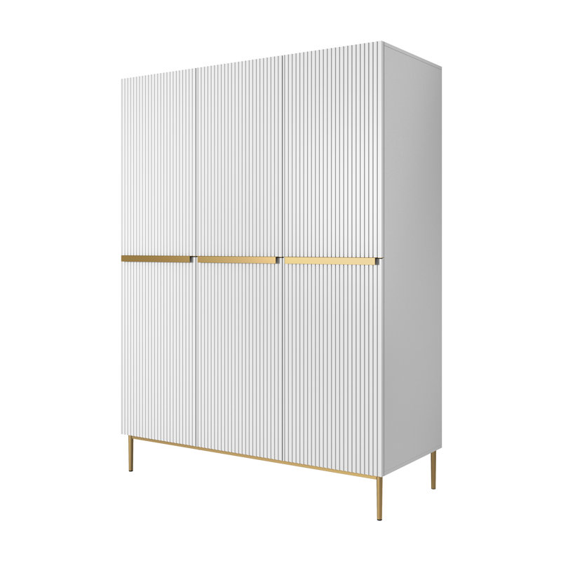 Alidia 3 Door Manufactured Wood Wardrobe, White/Gold