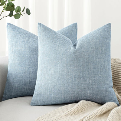 Coussins décoratifs en toile de jute texturée décorative, housses de coussins décoratifs bohème de style campagnard, taies décoratives de style bord de mer pour canapé, canapé, chambre à coucher et salon, bleu clair, ensemble de 2