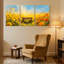 Assortiment de bouquets de coucher de soleil, champ de fleurs, reflet du ciel, ensemble de 3 reproductions d'art sur toile-1430241426