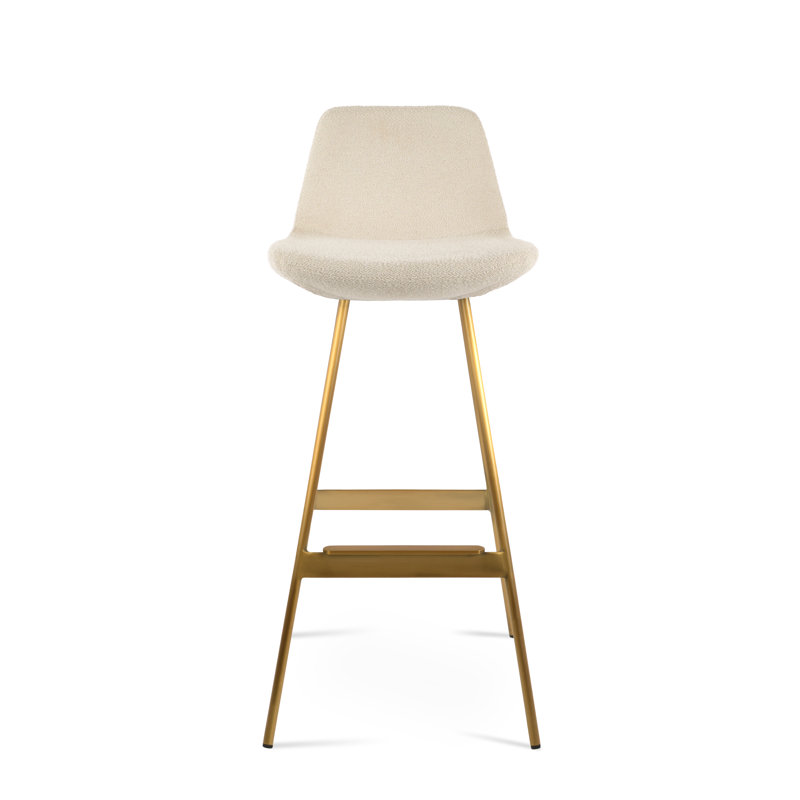 Tabouret Pera Balat, Bouclé blanc cassé, Laiton, Tabouret de comptoir (siège d'une hauteur de 24 p