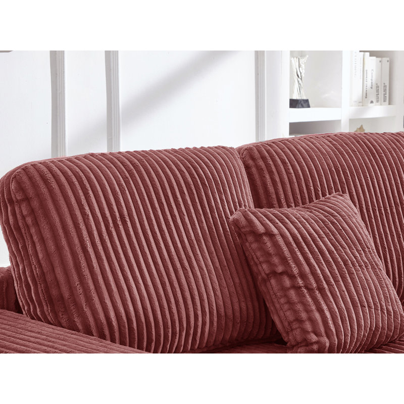 93'' Reversible Modern Upholstered L-Shape Sectional Sofa, Red Corduroy