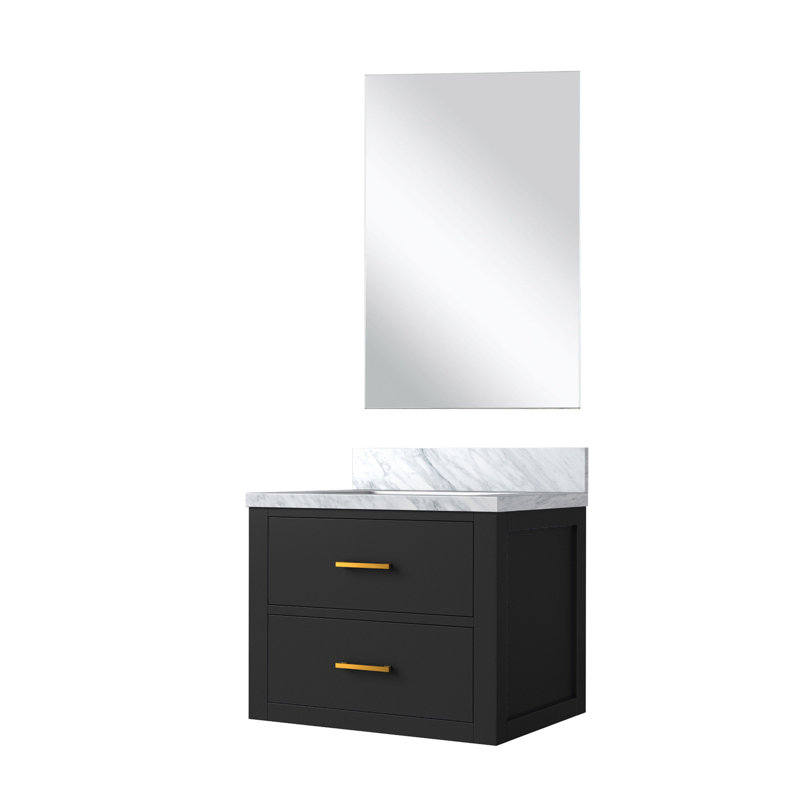 Meuble-lavabo simple 24 po X P 18 po P, comptoir en acrylique et Miroir, Black