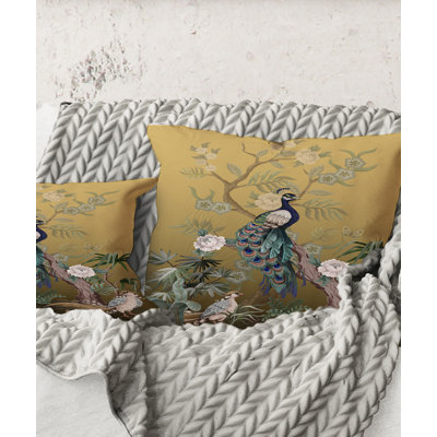 Chinoiserie With Birds And Peonies VI - Traditional Printed Throw Pillow