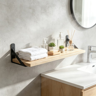 Étagères murales flottantes pour décoration intérieure, grain de bois naturel, supports triangulaires robustes, polyvalentes pour toute pièce, ensemble de 5