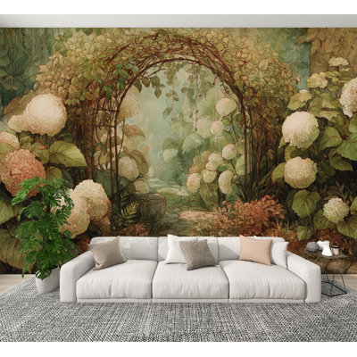 Peel and Stick papier peint élégant et arche de jardin murale matures douces lumière matinale H 100 po x l 144 po papier mural amovible en PVC auto-adhésif pour chambre à coucher salon bureau à domicile
