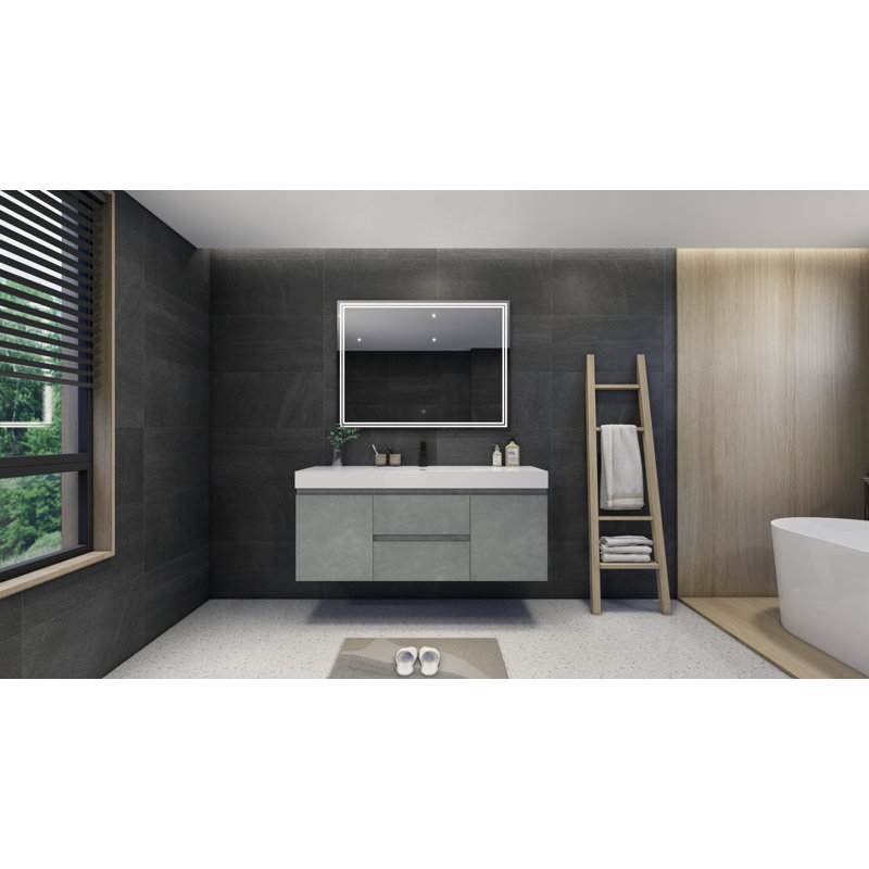 Base de meuble-lavabo simple 58,5 po mural seulement, Gris ciment