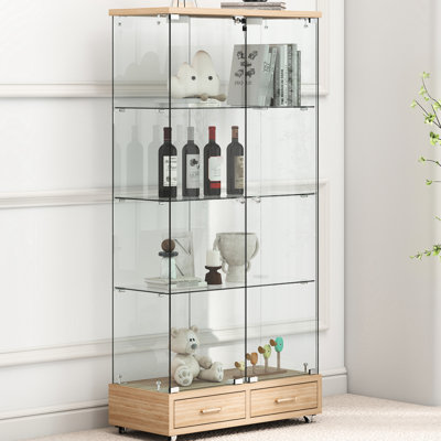 Élégant espace de rangement en verre à quatre niveaux avec assemblage rapide, 13 DEL colorées et 2 tiroirs pour les petits espaces dans une élégante vitrine de bureau à DEL, rangement verrouillable, salon, chambre à coucher