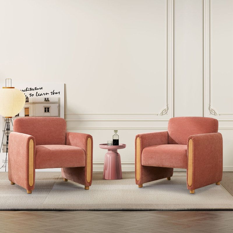 Modern Minimalist Upholstered Accent Armchair, Pink Chenille