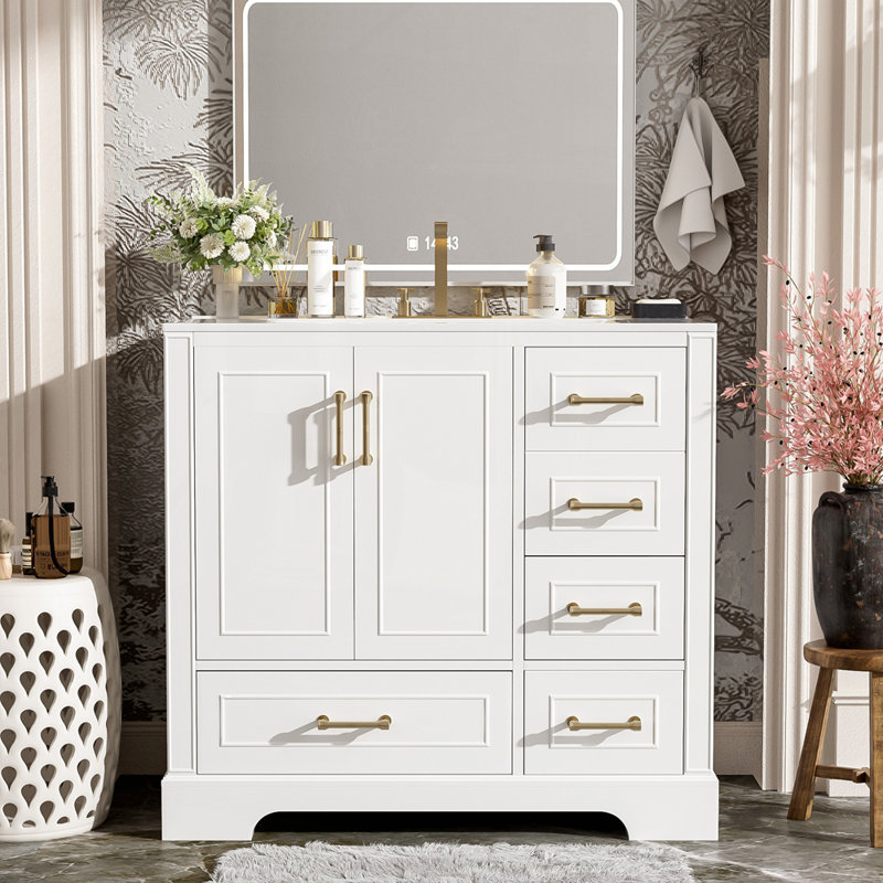 Meuble-lavabo 36 po avec lavabo en céramique, Blanc