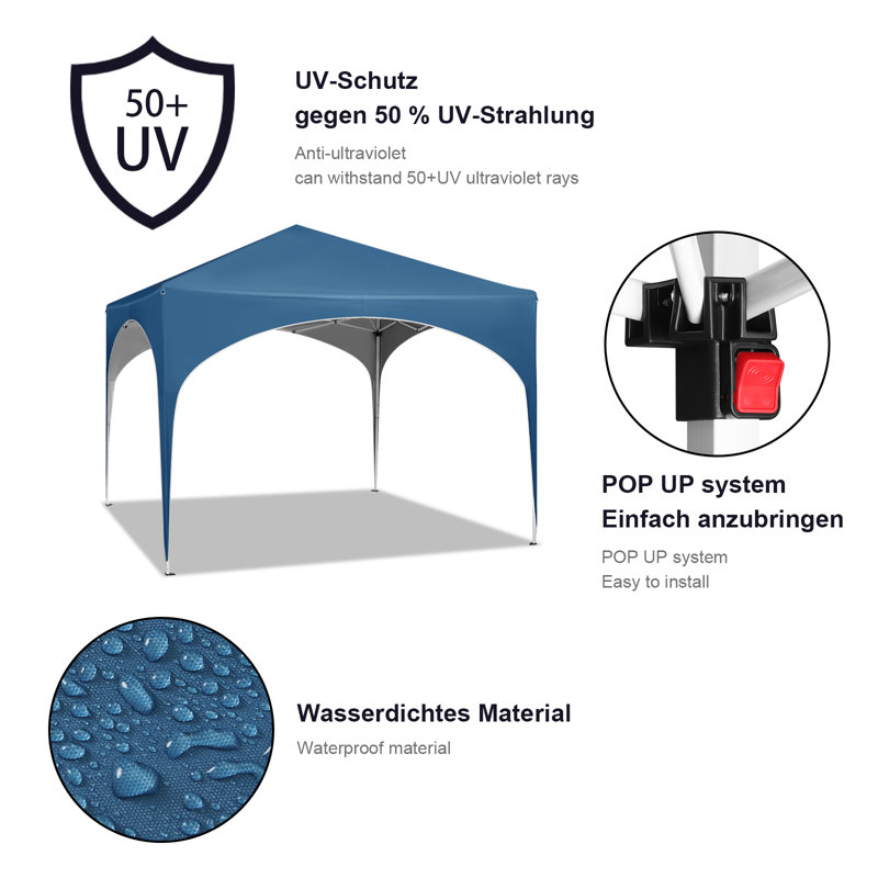 Aralynn 3m W x 3m D Metal Pop-Up Party Tent, Blue