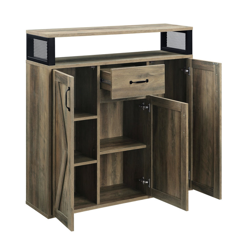 Rustic Oak Dining Server With Functional Shelves And Cup Holder Charming For Living Room