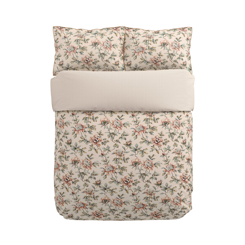 Peony Blossom Cotton Floral Duvet Cover Set with Pillowcases, Single Duvet Cover + 1 Pillowcase