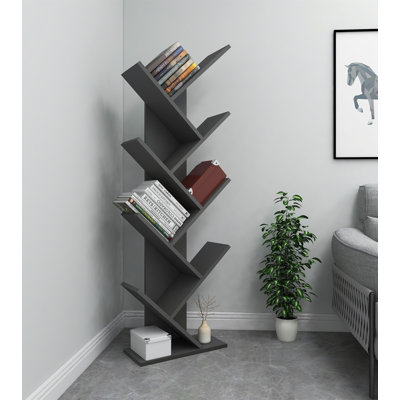 Stylish Anthracite Bookshelf, 46 x 50.6 x 8.7 Inches | 100% Melamine Coated Particle Board, Thickness: 0.7 Inches | Numerous Adjustable Shelves, Wall-Mountable, Modern Design for Home & Office Storage