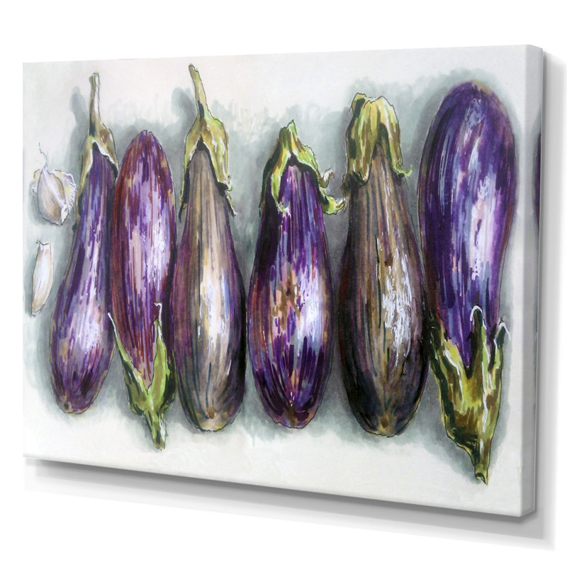 " Eggplants Kitchen ", 24'' H x 36'' W x 1'' D, Wrapped Canvas