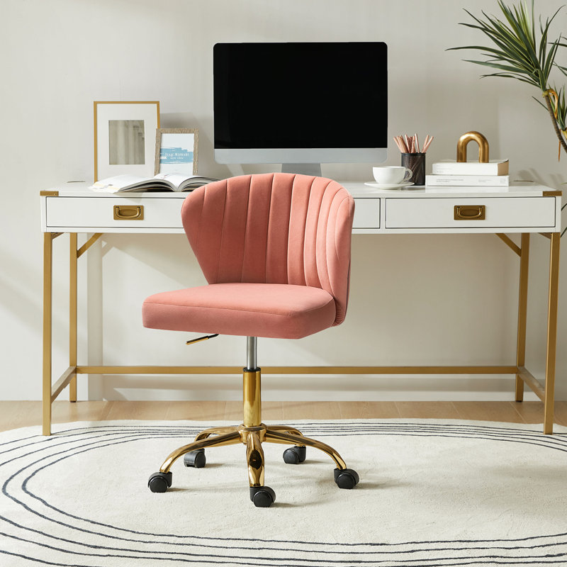 Petillo Swivel Velvet Office Task Chair with Adjustable Height and Padded Cushion, Pink
