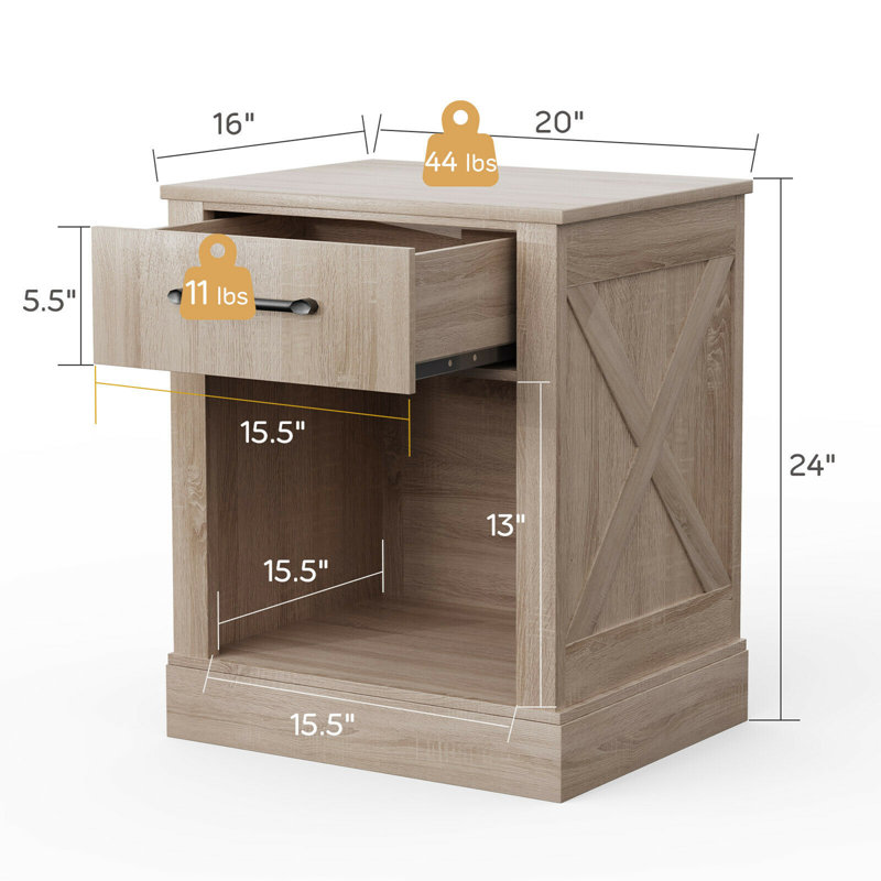 Table de chevet 1 tiroir 24 po Leng, Gris