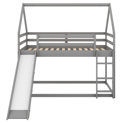 Lit simple superposé avec glissoire et échelle, gris