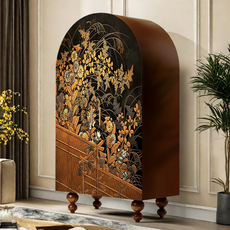 Armoire arquée avec tablettes et portes, Walnut