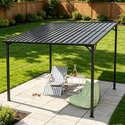 Pergola murale à toit rigide de 10 pi x 10 pi avec cadre en acier galvanisé pour terrasse