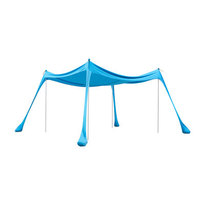 Abri de soleil pour tente de plage, protection solaire UPF50 +, hauteur de 6,6 pi, 10 x 10 pi, auvent de plage escamotable facile avec 4 sacs de sable, poteaux de stabilité, pelles de sable, abat-jour portatif pour les sorties en famille, camping, pêche