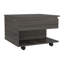 Table basse carrée à plateau relevable avec rangement dissimulé, roulettes et tablette ouverte au fini brun
