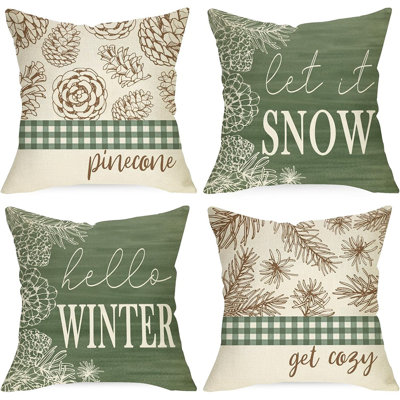 Ensemble de 4 housses de coussins décoratifs 18 x 18, Let It Snow