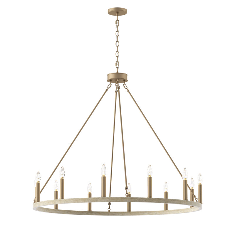 Beck 12-Light Dimmable Wagon Wheel Chandelier, French Ash