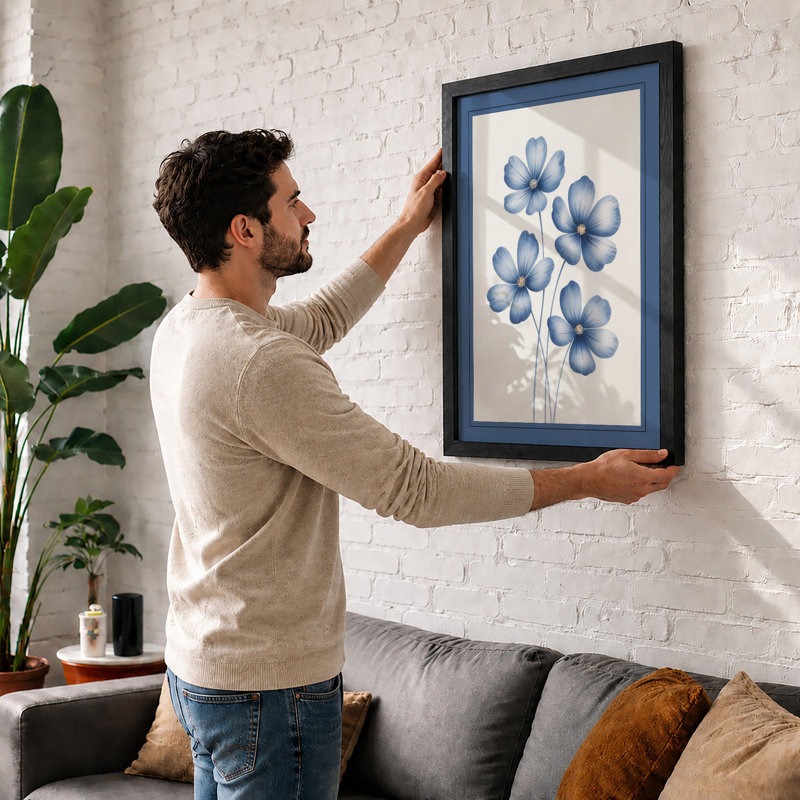 Blue Flowers Botanical - Framed Print, A1 - 84.1 x 59.4 cm, Black