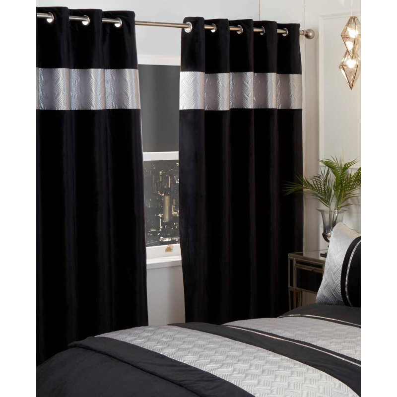 Fraleigh Room Darkening Sliding Panel Pair, Silver/Black