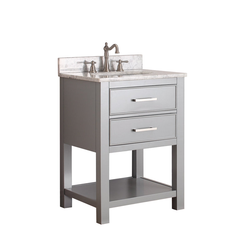 Ensemble de meuble-lavabo simple 25 po Brooks, Gris givré, Marbre blanc de Carrare