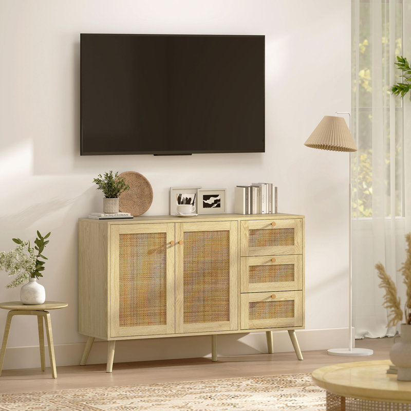 Buffet 47 "en rotin avec portes à fermeture douce, naturel