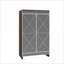 Armoires | Armoire de rangement à chaussures moderne à double porte avec miroir, finition noyer, bordure argentée brossée | Contemporain | Hall d'entrée