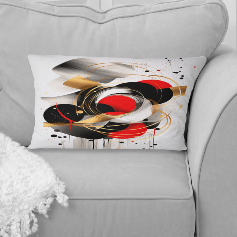 Red and Black Abstract Symphony IV - Coussin décoratif à imprimé abstrait