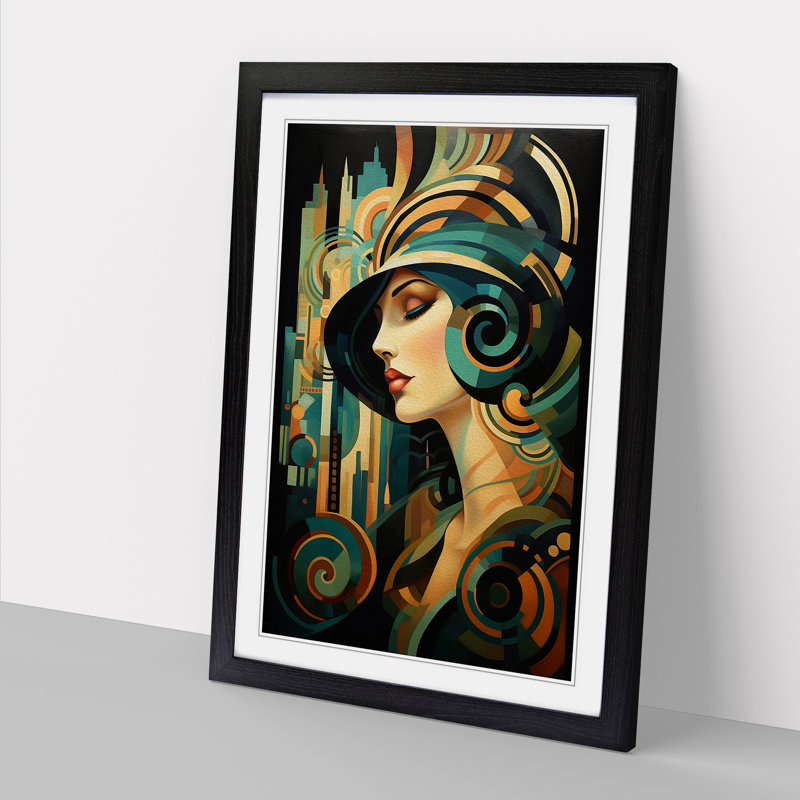 Art Deco Woman Abstract Art - Framed Print, Black Framed, 46cm H x 34cm W x 2cm D