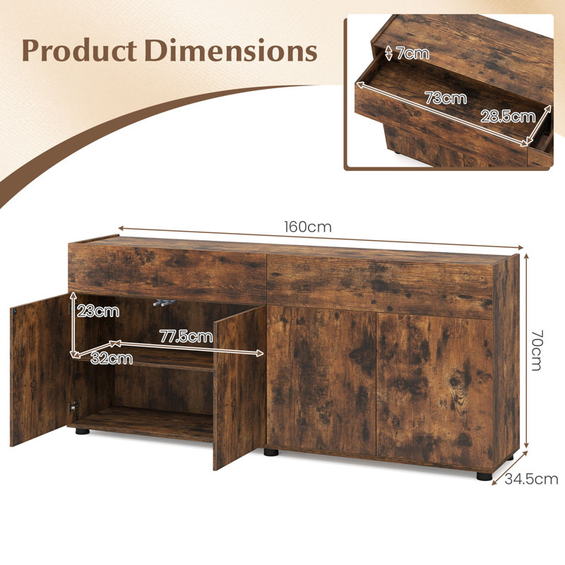 160 cm W Credenza, Brown