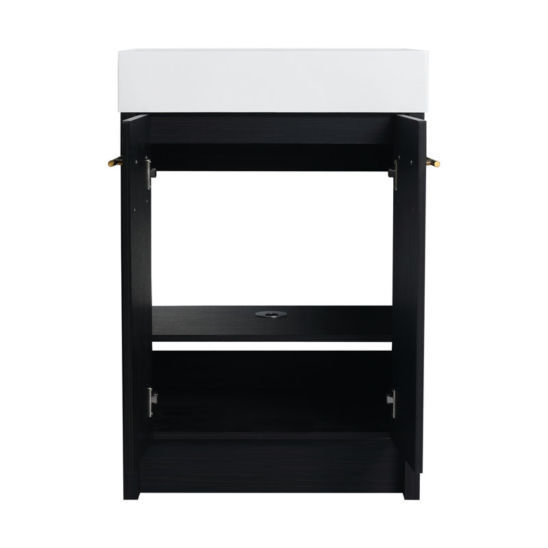 Bathroom Cabinet With Resin Basin And Soft Closing Door, 24 Inch, Black Chestnut, Modern Furnishing Thought, Ample Storage Inch Sink, Design, Construction