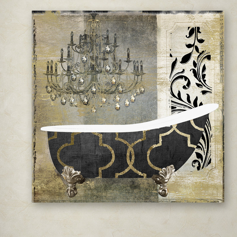 24'' x 24'' Black and Gold Bathtub Canvas Wall Art