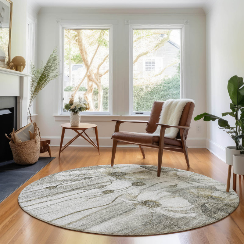 Premium Machine Washable Prisco Taupe Rug, Round 8'
