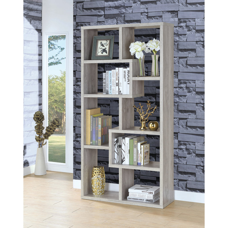 Harkless Geometric Bookcase, Grey Driftwood