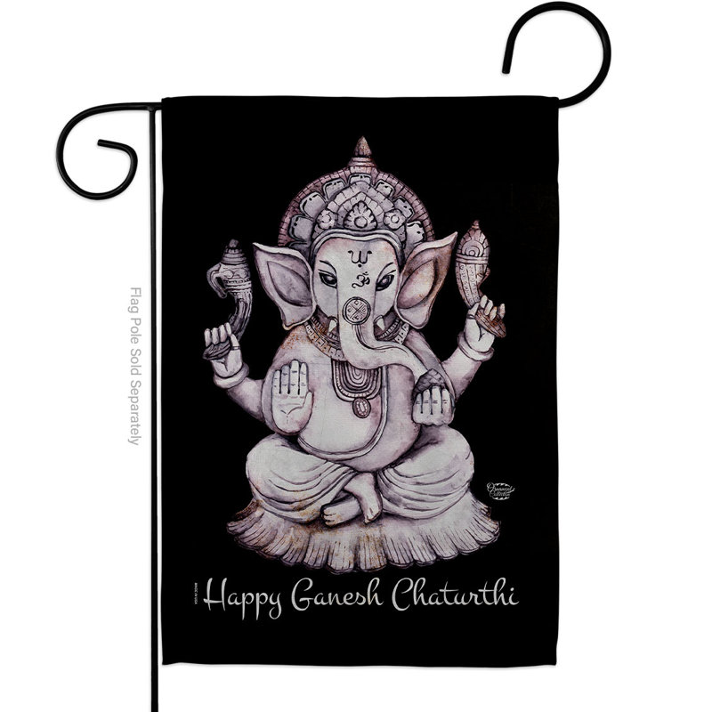 Drapeau de jardin en polyester Ganesh Chaturthi, H 18,5 po x l 13 po