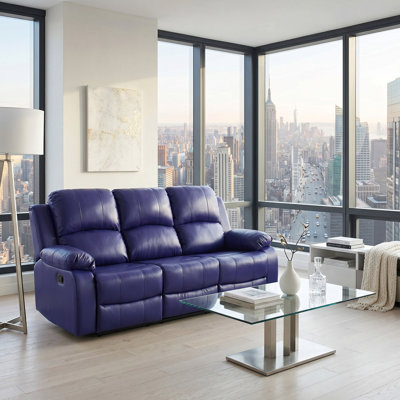 Nordelle Dark Blue Vegan Leather Manual Recling Sofa