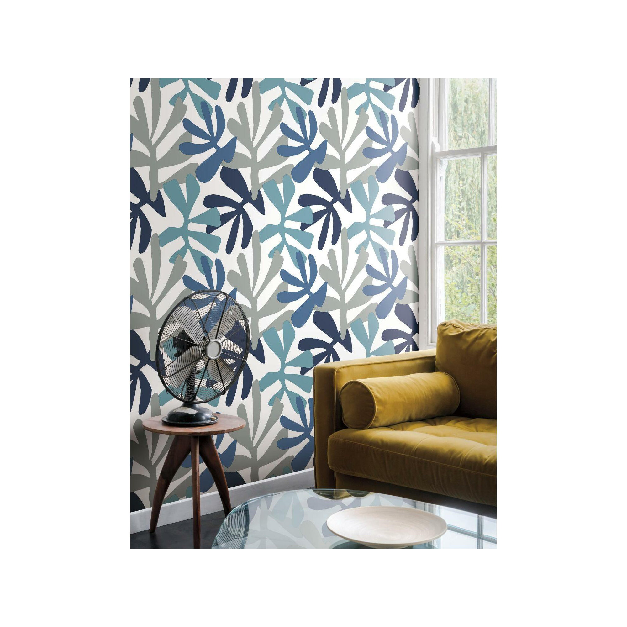 Peel & Stick Floral Wallpaper, Blue/Gray