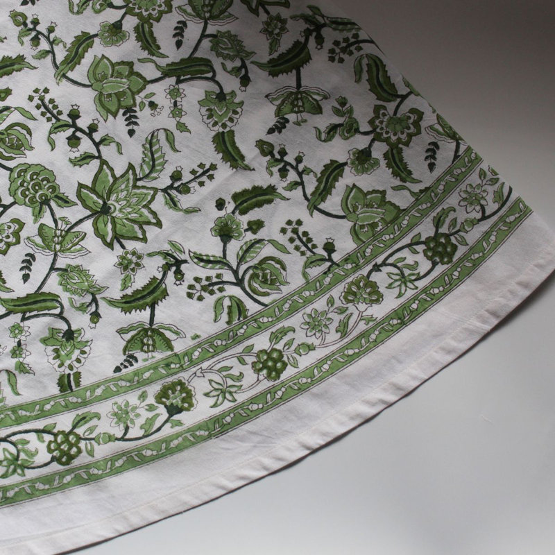 Green Chintz Round Tablecloth, 90" Round