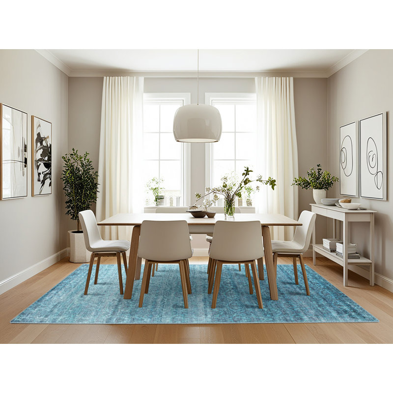 Tapis de zone bleu contemporain, Rectangle 7 pi x 10 pi