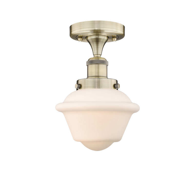 Grourke Glass Semi Flush Mount, Matte White, Antique Brass