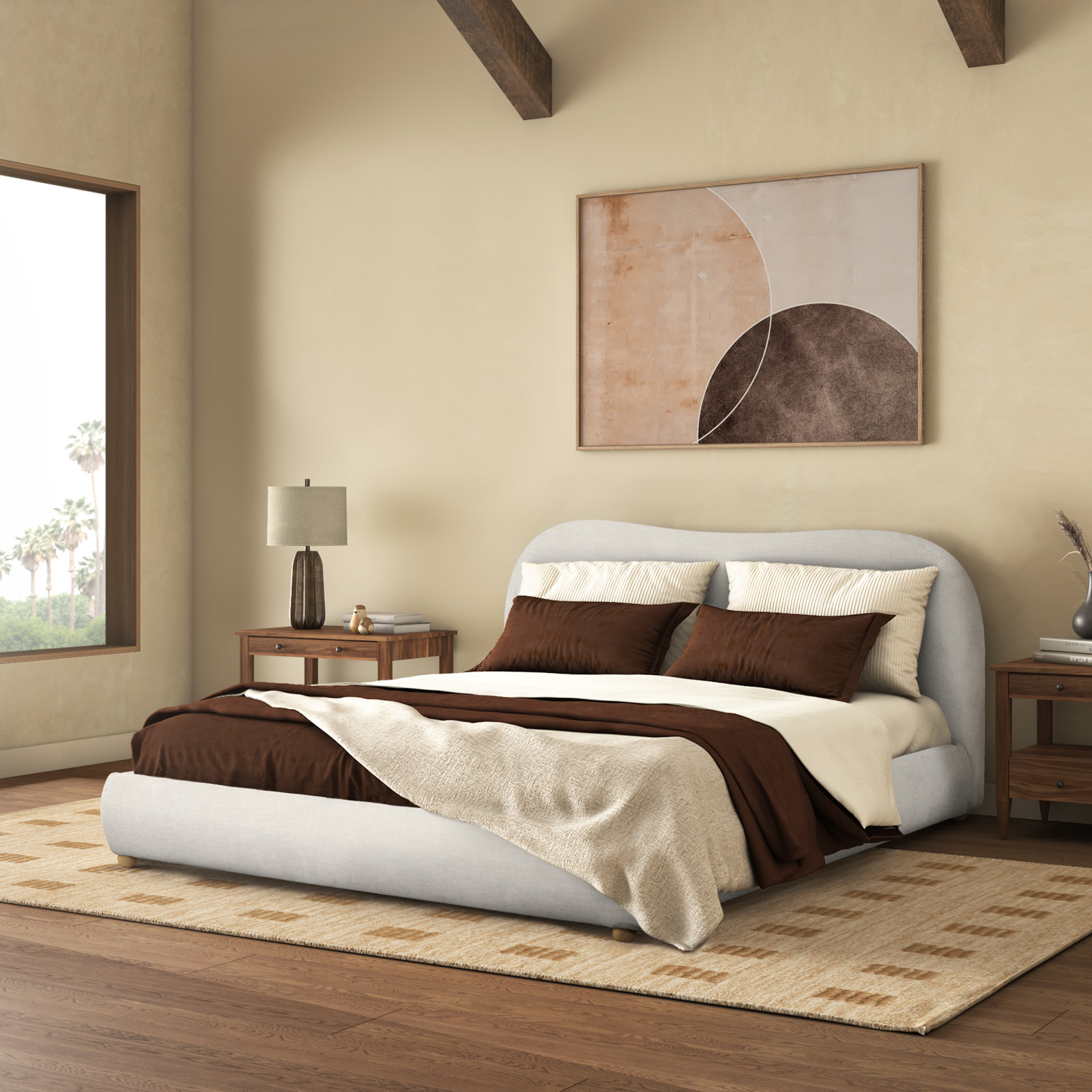 Lizzy Upholstered Bed, Queen, Natural/Beige